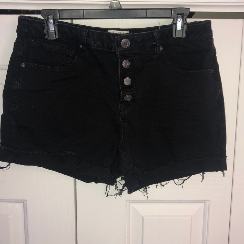 Black high waisted button up shorts